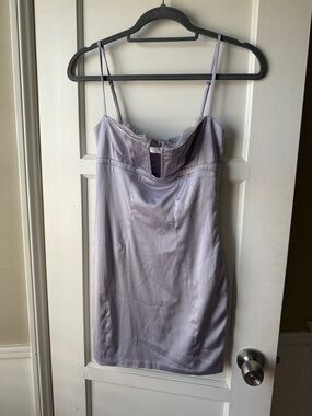 Oh Polly Lilac Satin Slip Dress with Spaghetti Straps